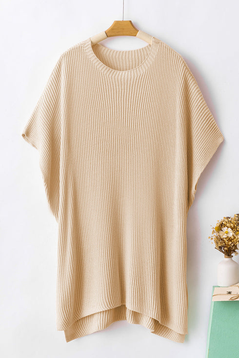 Relaxed Dolman Sleeve Ribbed Knit Pullover Sweater