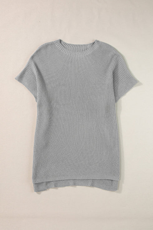 Relaxed Dolman Sleeve Ribbed Knit Pullover Sweater