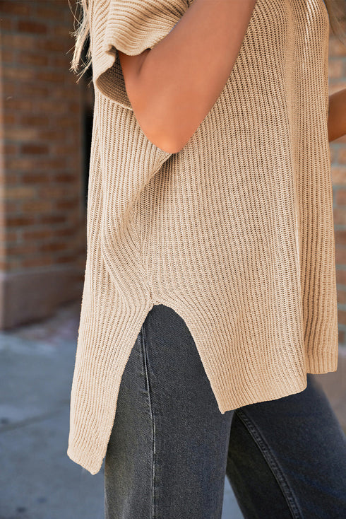 Relaxed Dolman Sleeve Ribbed Knit Pullover Sweater