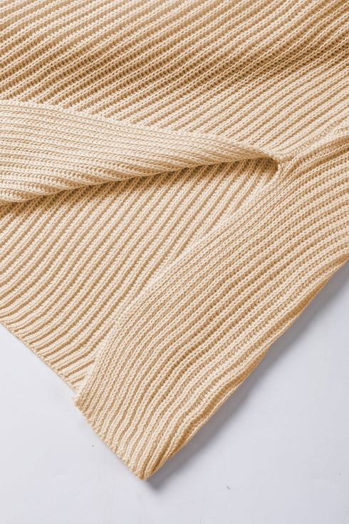 Relaxed Dolman Sleeve Ribbed Knit Pullover Sweater
