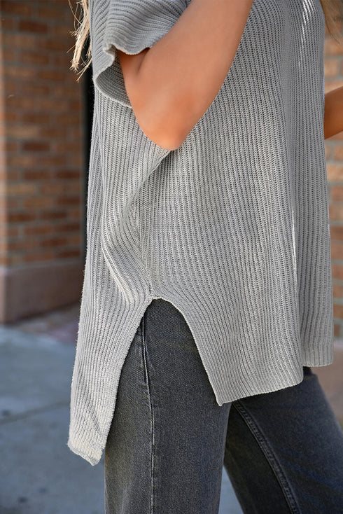 Relaxed Dolman Sleeve Ribbed Knit Pullover Sweater