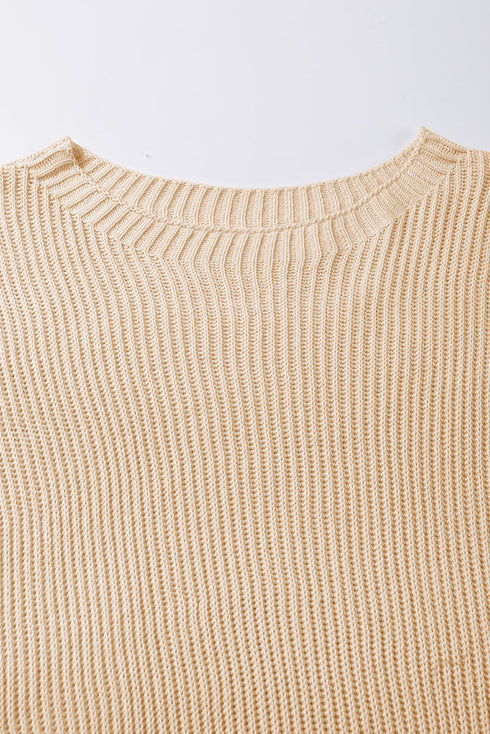 Relaxed Dolman Sleeve Ribbed Knit Pullover Sweater