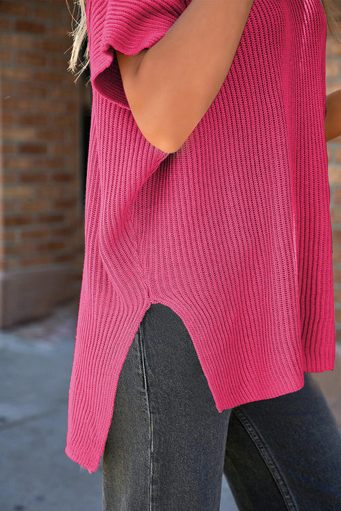 Relaxed Dolman Sleeve Ribbed Knit Pullover Sweater