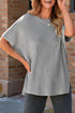 Relaxed Dolman Sleeve Ribbed Knit Pullover Sweater
