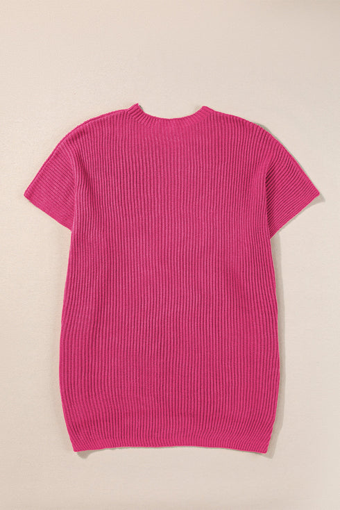 Relaxed Dolman Sleeve Ribbed Knit Pullover Sweater