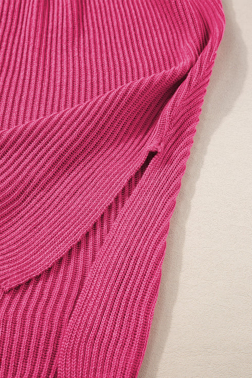 Relaxed Dolman Sleeve Ribbed Knit Pullover Sweater