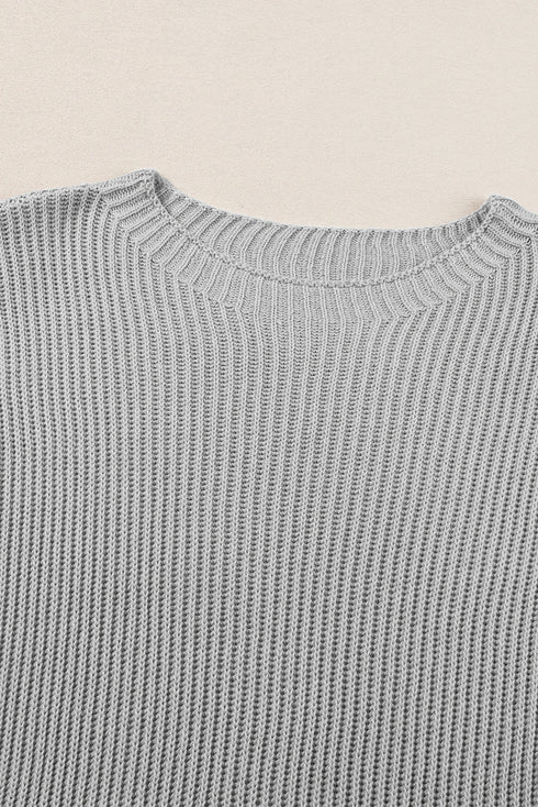 Relaxed Dolman Sleeve Ribbed Knit Pullover Sweater