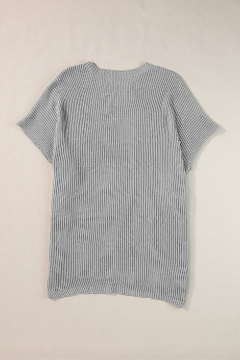 Relaxed Dolman Sleeve Ribbed Knit Pullover Sweater