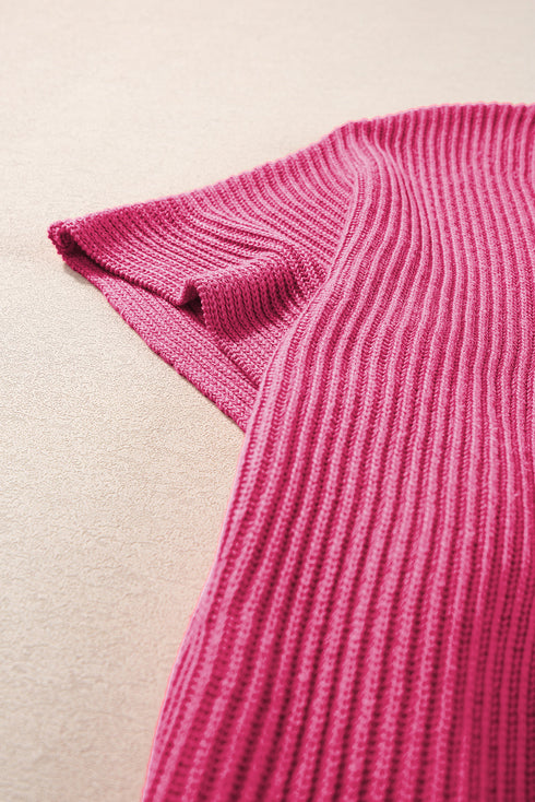 Relaxed Dolman Sleeve Ribbed Knit Pullover Sweater