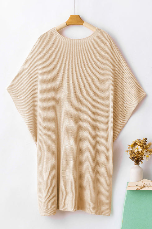 Relaxed Dolman Sleeve Ribbed Knit Pullover Sweater