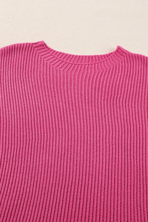 Relaxed Dolman Sleeve Ribbed Knit Pullover Sweater