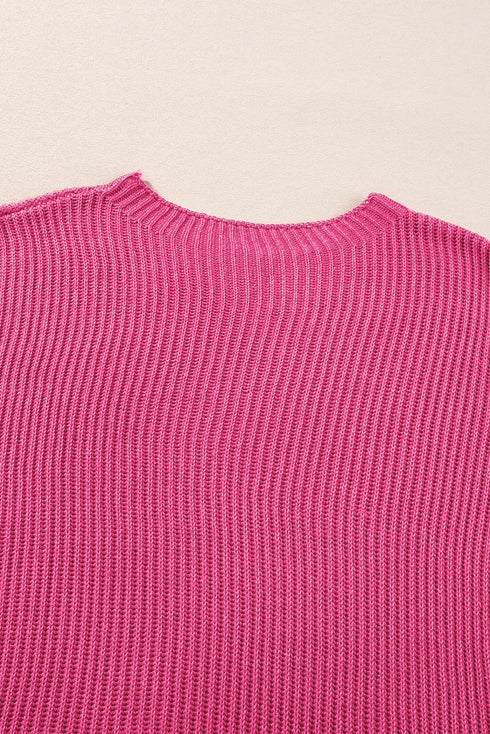 Relaxed Dolman Sleeve Ribbed Knit Pullover Sweater