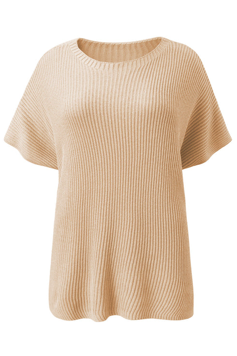 Relaxed Dolman Sleeve Ribbed Knit Pullover Sweater