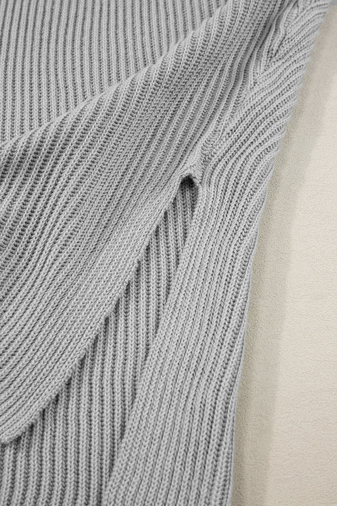 Relaxed Dolman Sleeve Ribbed Knit Pullover Sweater