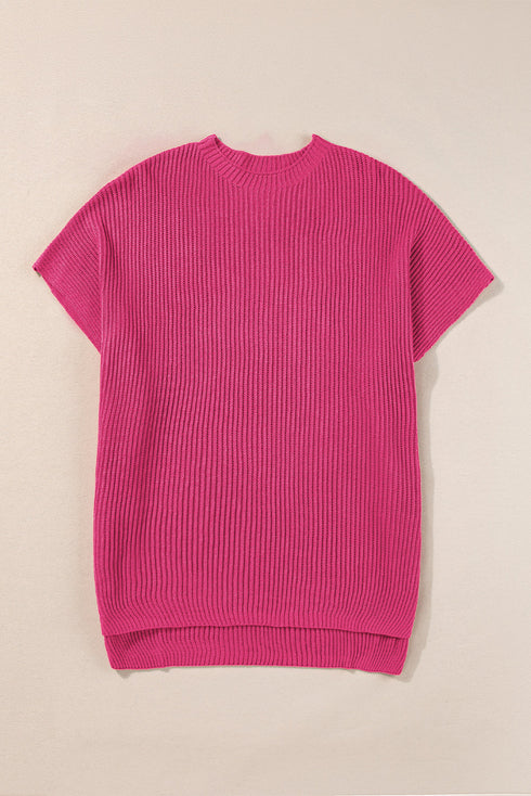 Relaxed Dolman Sleeve Ribbed Knit Pullover Sweater