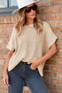 Relaxed Dolman Sleeve Ribbed Knit Pullover Sweater