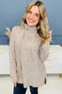 Relaxed Drawstring Cowl Neck Split Hem Long Sleeve Top