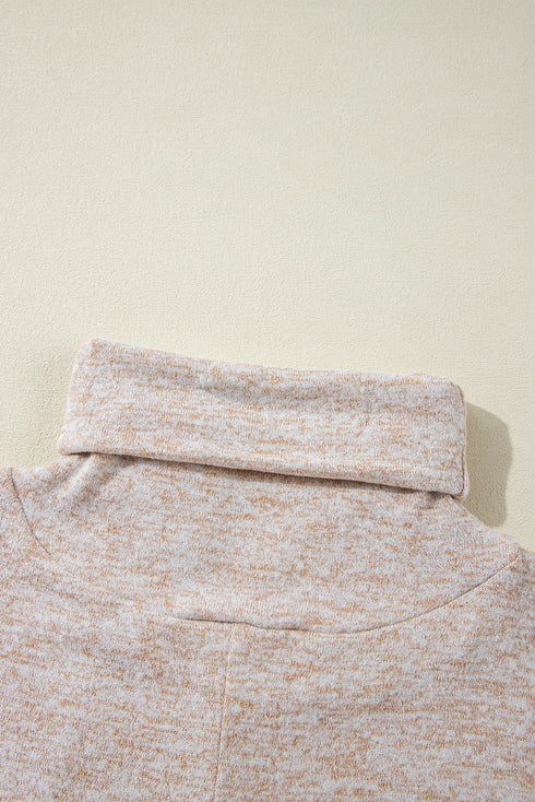 Relaxed Drawstring Cowl Neck Split Hem Long Sleeve Top