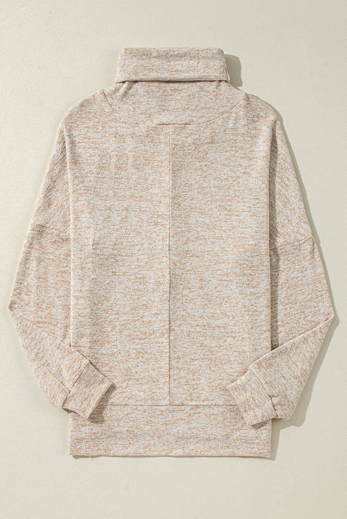 Relaxed Drawstring Cowl Neck Split Hem Long Sleeve Top