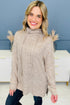 Relaxed Drawstring Cowl Neck Split Hem Long Sleeve Top
