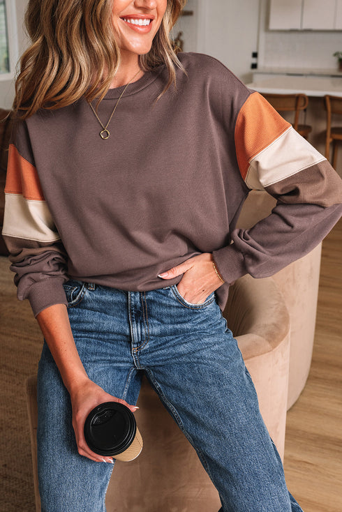 Relaxed Drop Shoulder Color Block Sleeve Pullover Sweatshirt