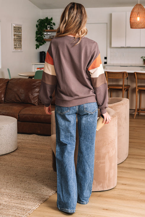 Relaxed Drop Shoulder Color Block Sleeve Pullover Sweatshirt