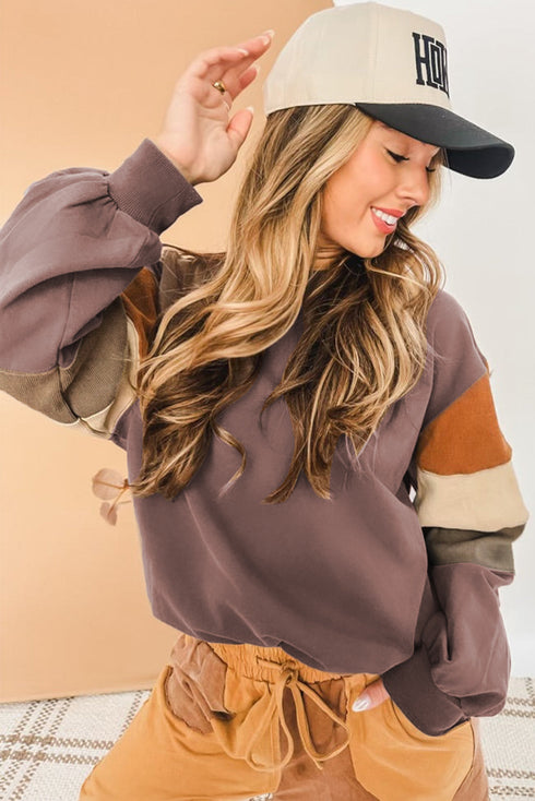 Relaxed Drop Shoulder Color Block Sleeve Pullover Sweatshirt