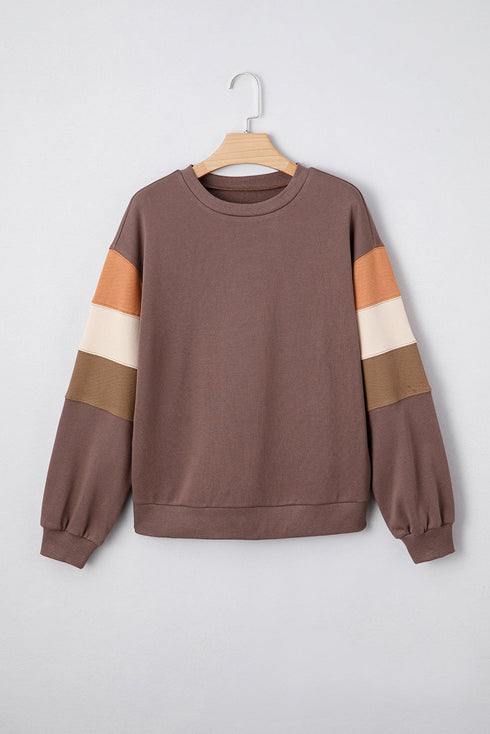Relaxed Drop Shoulder Color Block Sleeve Pullover Sweatshirt
