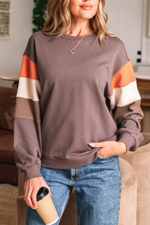 Relaxed Drop Shoulder Color Block Sleeve Pullover Sweatshirt
