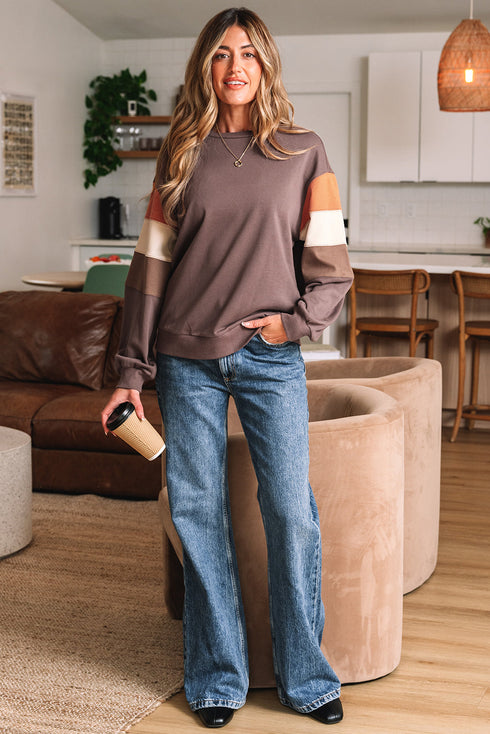 Relaxed Drop Shoulder Color Block Sleeve Pullover Sweatshirt