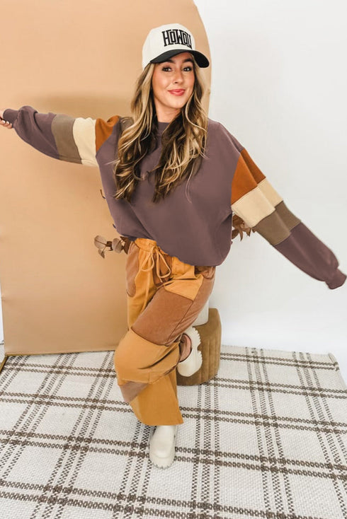 Relaxed Drop Shoulder Color Block Sleeve Pullover Sweatshirt