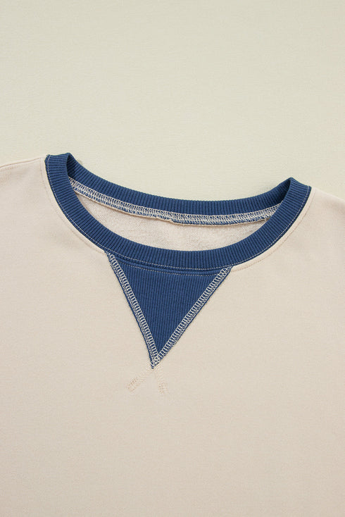 Relaxed Drop Shoulder Contrast Trim Crew Neck Sweatshirt