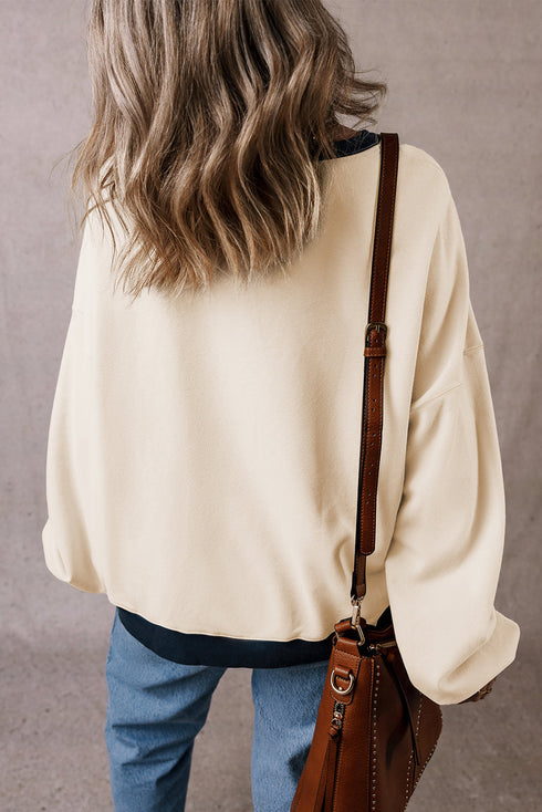 Relaxed Drop Shoulder Contrast Trim Crew Neck Sweatshirt