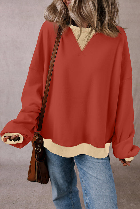 Relaxed Drop Shoulder Contrast Trim Crew Neck Sweatshirt