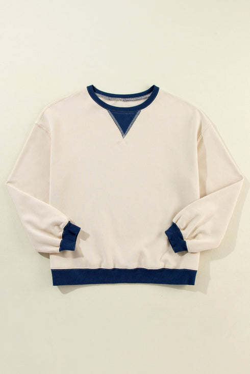 Relaxed Drop Shoulder Contrast Trim Crew Neck Sweatshirt