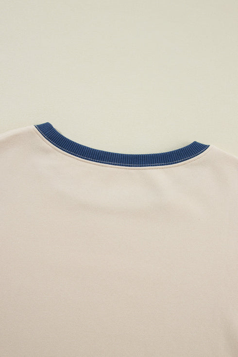 Relaxed Drop Shoulder Contrast Trim Crew Neck Sweatshirt