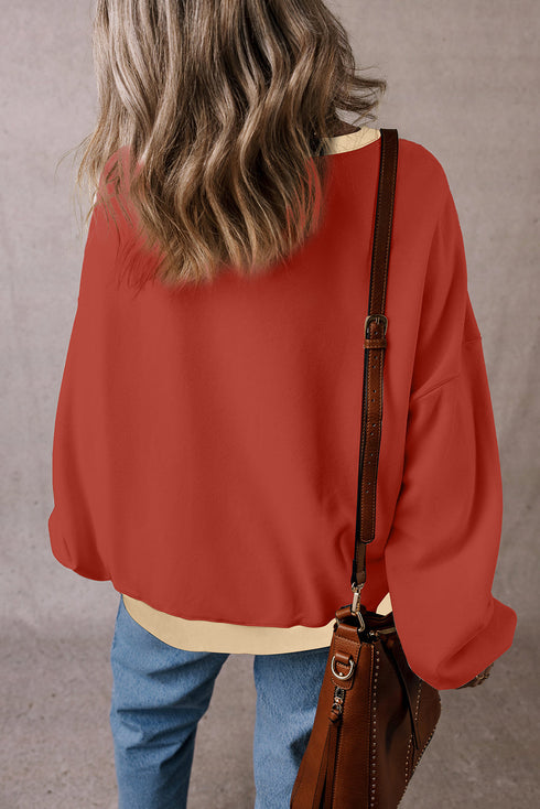Relaxed Drop Shoulder Contrast Trim Crew Neck Sweatshirt