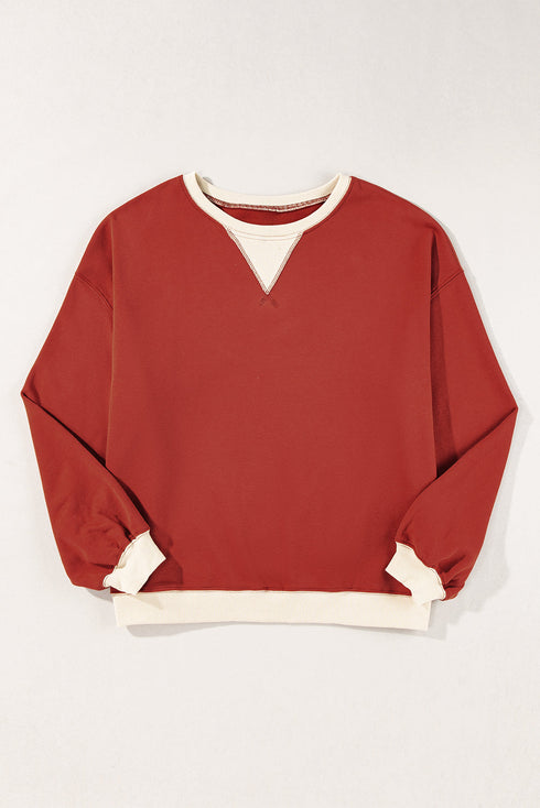 Relaxed Drop Shoulder Contrast Trim Crew Neck Sweatshirt
