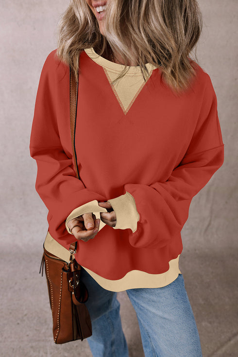 Relaxed Drop Shoulder Contrast Trim Crew Neck Sweatshirt