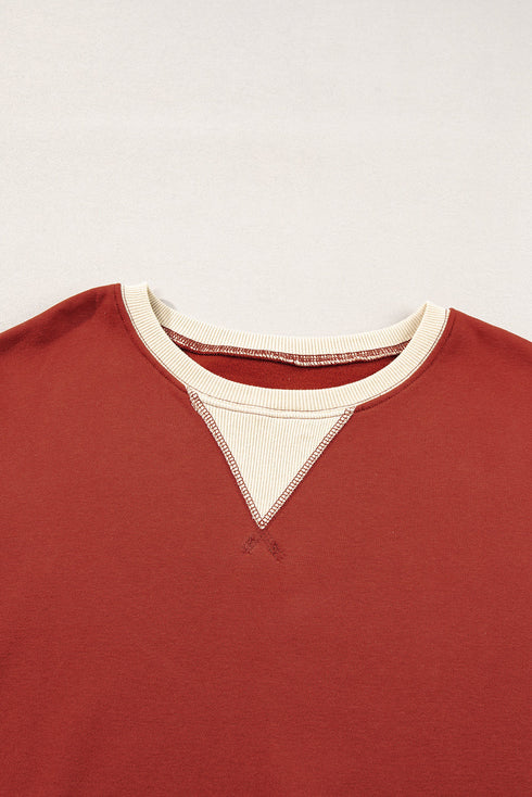 Relaxed Drop Shoulder Contrast Trim Crew Neck Sweatshirt