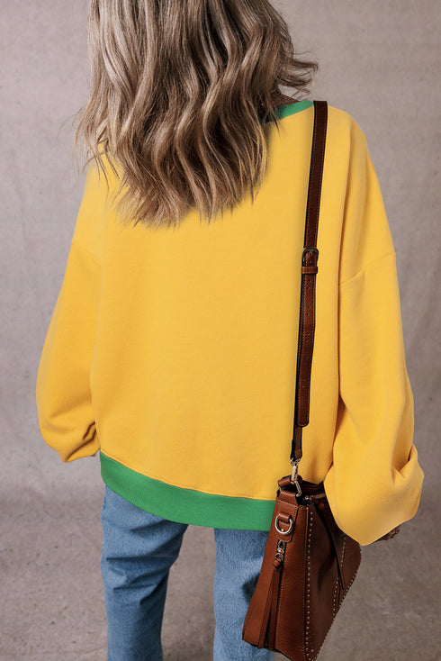 Relaxed Drop Shoulder Contrast Trim Crew Neck Sweatshirt