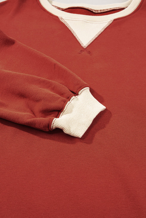 Relaxed Drop Shoulder Contrast Trim Crew Neck Sweatshirt