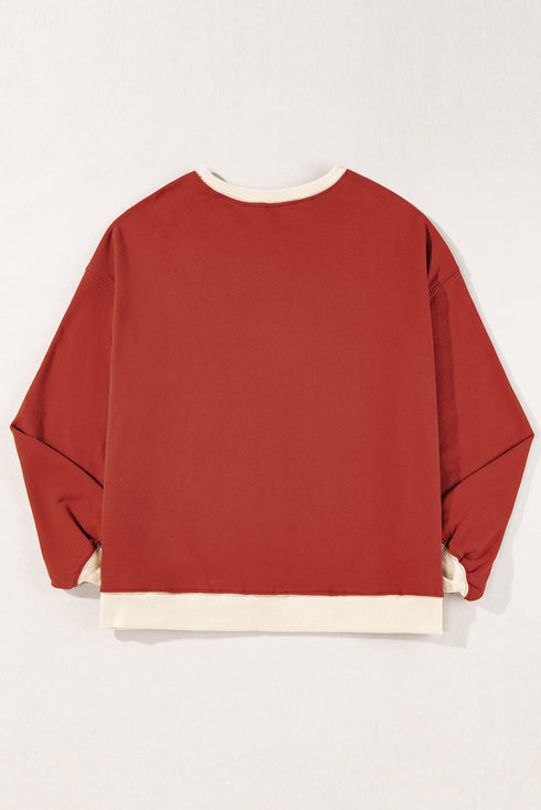 Relaxed Drop Shoulder Contrast Trim Crew Neck Sweatshirt