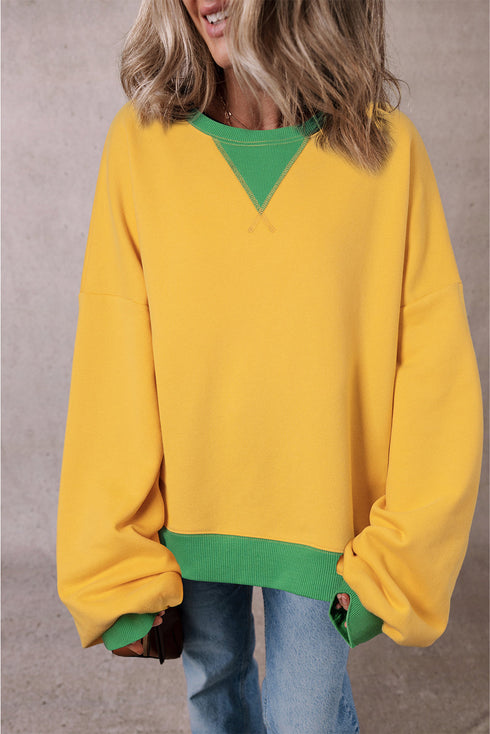 Relaxed Drop Shoulder Contrast Trim Crew Neck Sweatshirt
