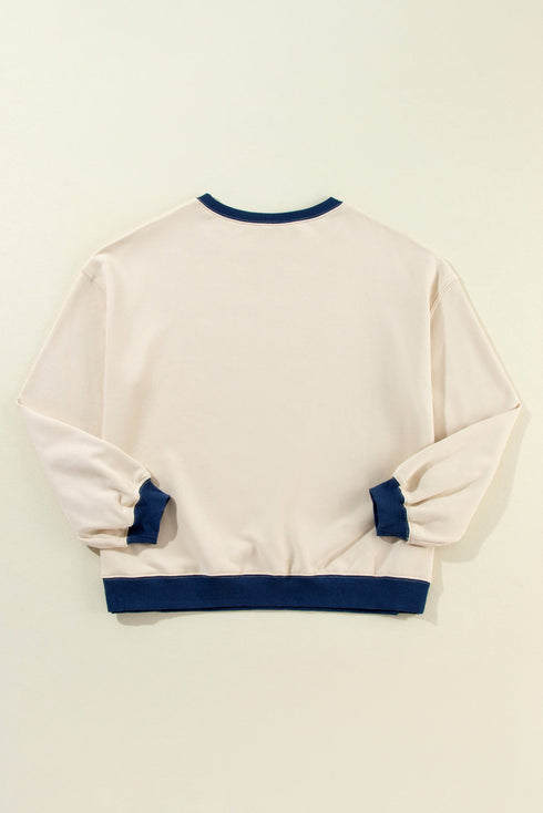 Relaxed Drop Shoulder Contrast Trim Crew Neck Sweatshirt