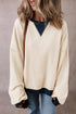 Relaxed Drop Shoulder Contrast Trim Crew Neck Sweatshirt
