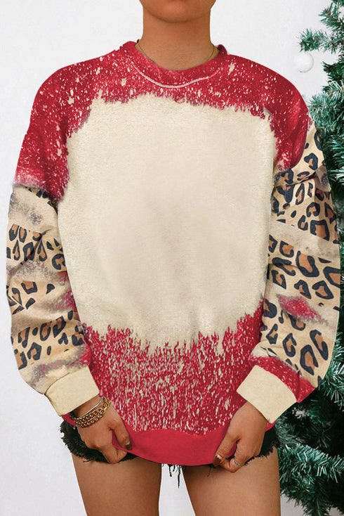 Relaxed Drop Shoulder Leopard Tie Dye Print Sweatshirt