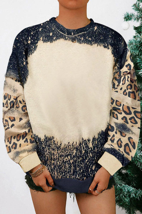 Relaxed Drop Shoulder Leopard Tie Dye Print Sweatshirt