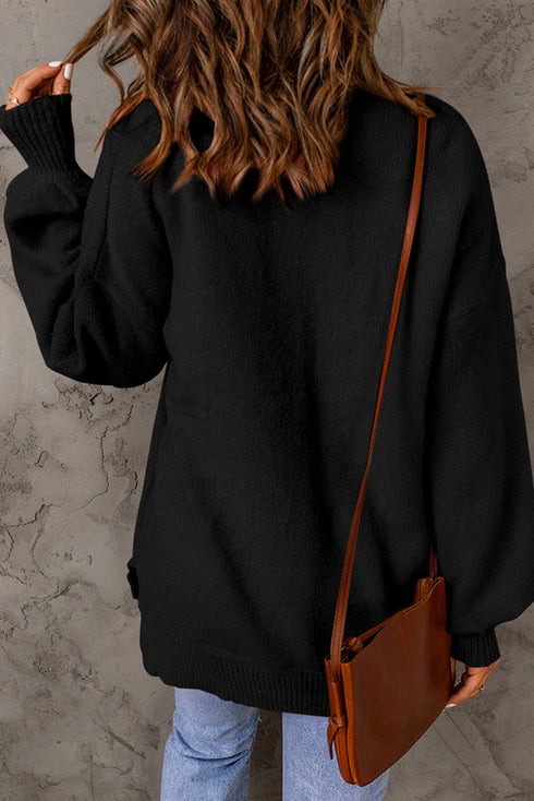 Relaxed Drop Shoulder Pocket Detail Crew Neck Sweater