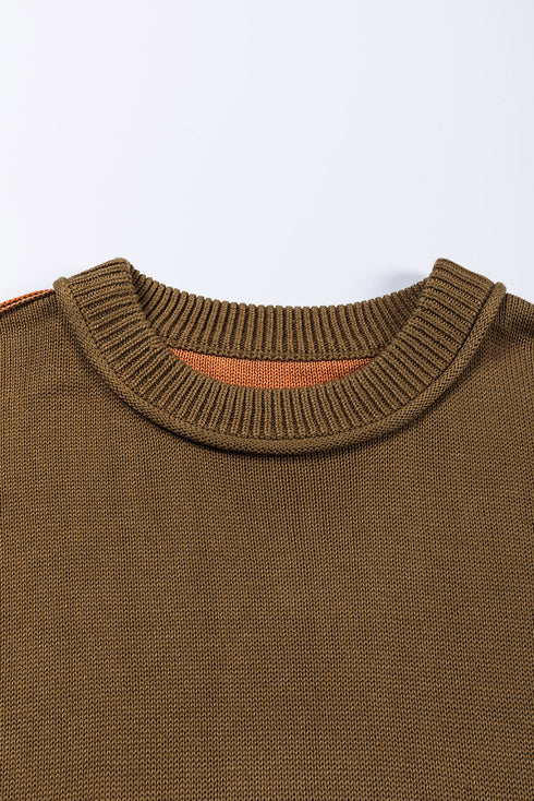 Relaxed Exposed Seam Balloon Sleeve Knit Sweater